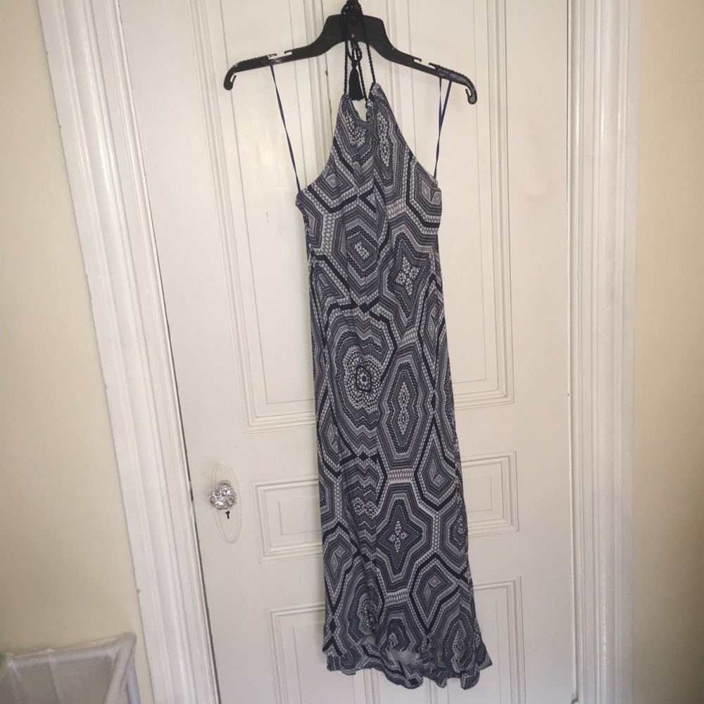 J. Crew blue & white geometric hi-lo halte…